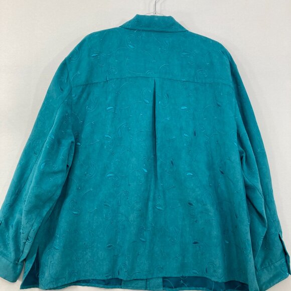 New Draper's & Damon's sz 3X Blue Teal size 3X Embroidered Long Sleeve Button Up - Picture 9 of 11